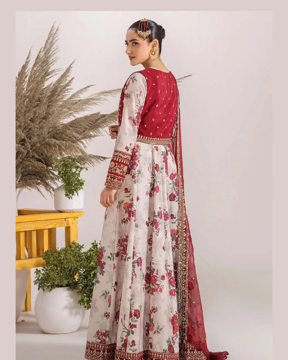 CRS3 Floral Printed Frock with Embroidered Jacket
