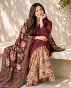 CRS2 3Pc Maroon Raw Silk Chicken Kari