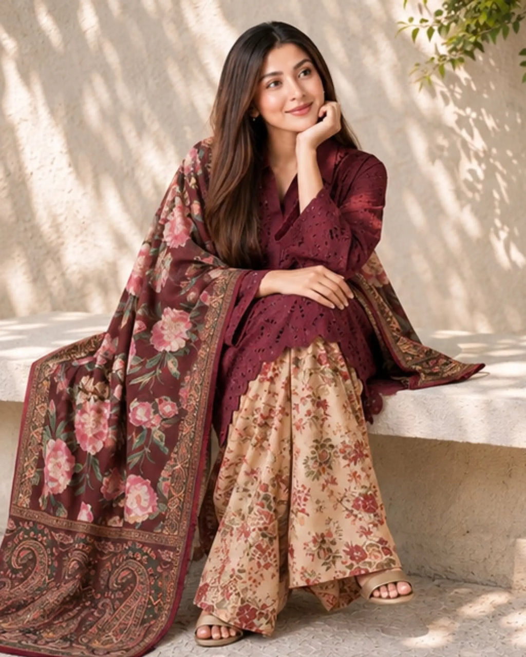 CRS2 3Pc Maroon Raw Silk Chicken Kari