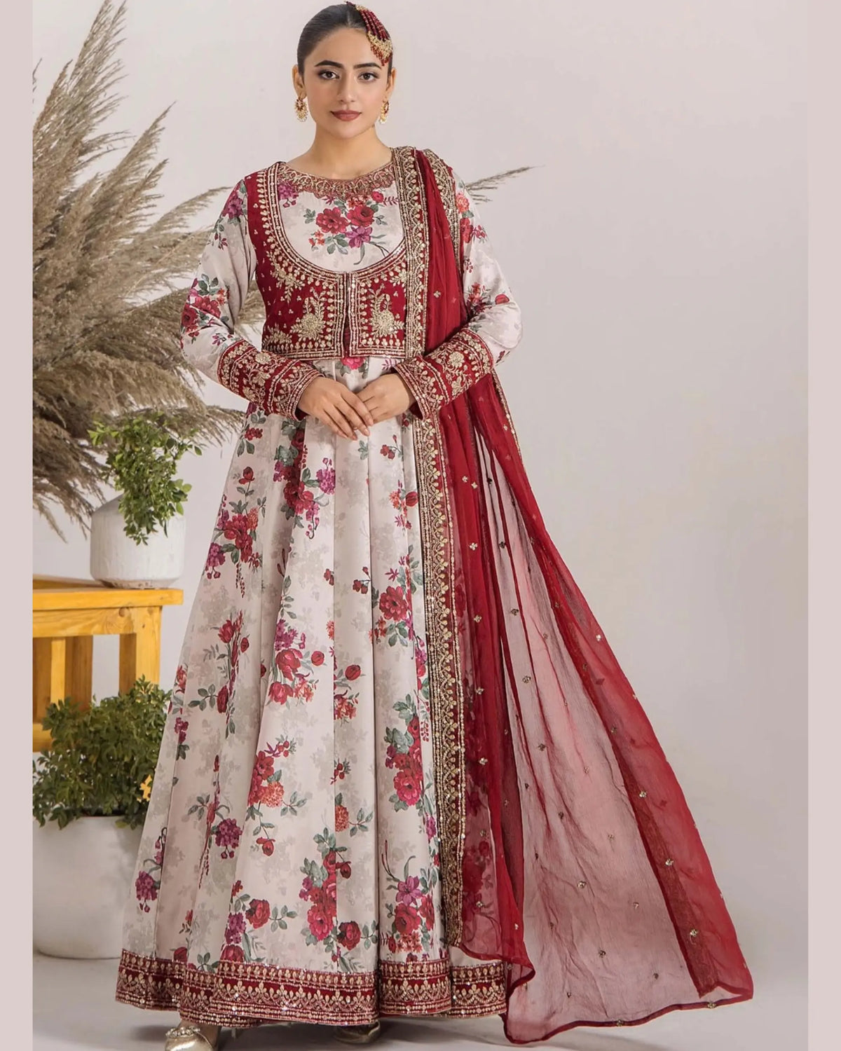 CRS3 Floral Printed Frock with Embroidered Jacket