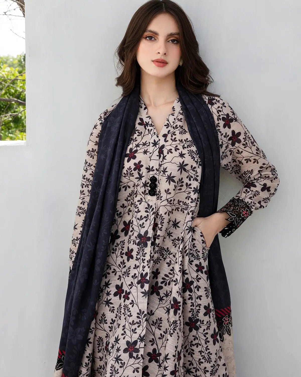 CRS8 Midnight Floral Printed & Embroidered 3-Piece Lawn Suit