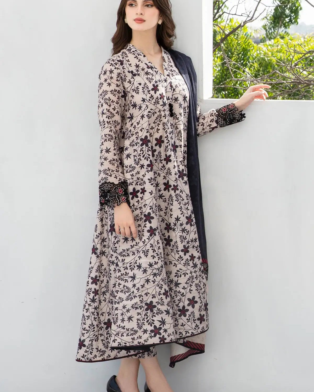CRS8 Midnight Floral Printed & Embroidered 3-Piece Lawn Suit
