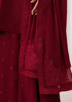 CRS14 Maroon Embroidered Chiffon 3-Piece Formal Suit