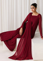 CRS14 Maroon Embroidered Chiffon 3-Piece Formal Suit