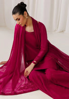 CRS13 Magenta Pink Chiffon 3-Piece Embroidered Suit