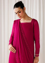 CRS13 Magenta Pink Chiffon 3-Piece Embroidered Suit