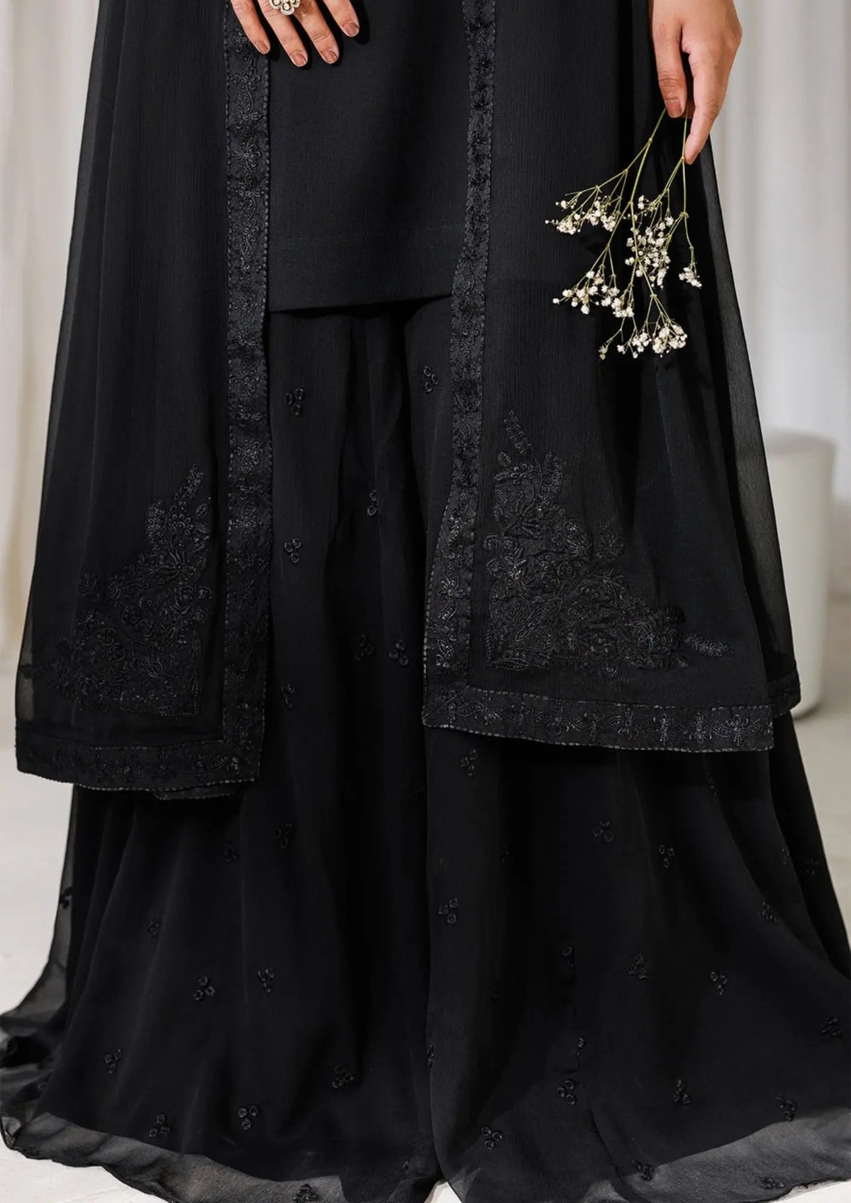 CRS11 Black Chiffon 3-Piece Embroidered Suit with Elegant Dupatta