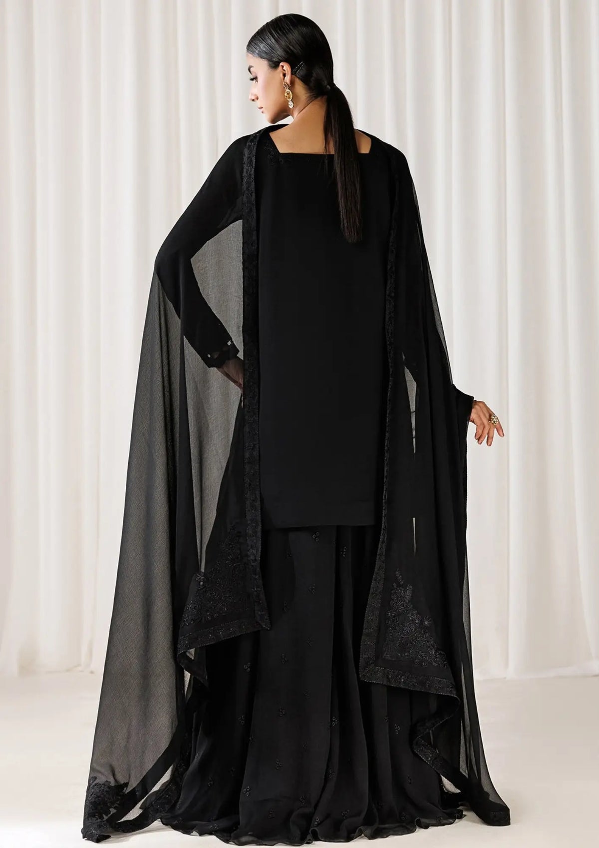 CRS11 Black Chiffon 3-Piece Embroidered Suit with Elegant Dupatta