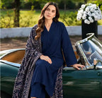 CRS7 Navy 3 Piece | Embroidered Bareeza Shawl & Lace Detail